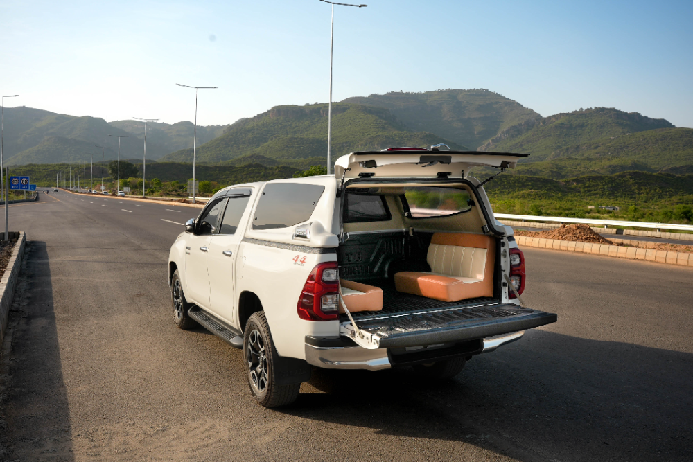 MARKS M7 Sports Canopy installed on Toyota Hilux Revo with open rear cargo area