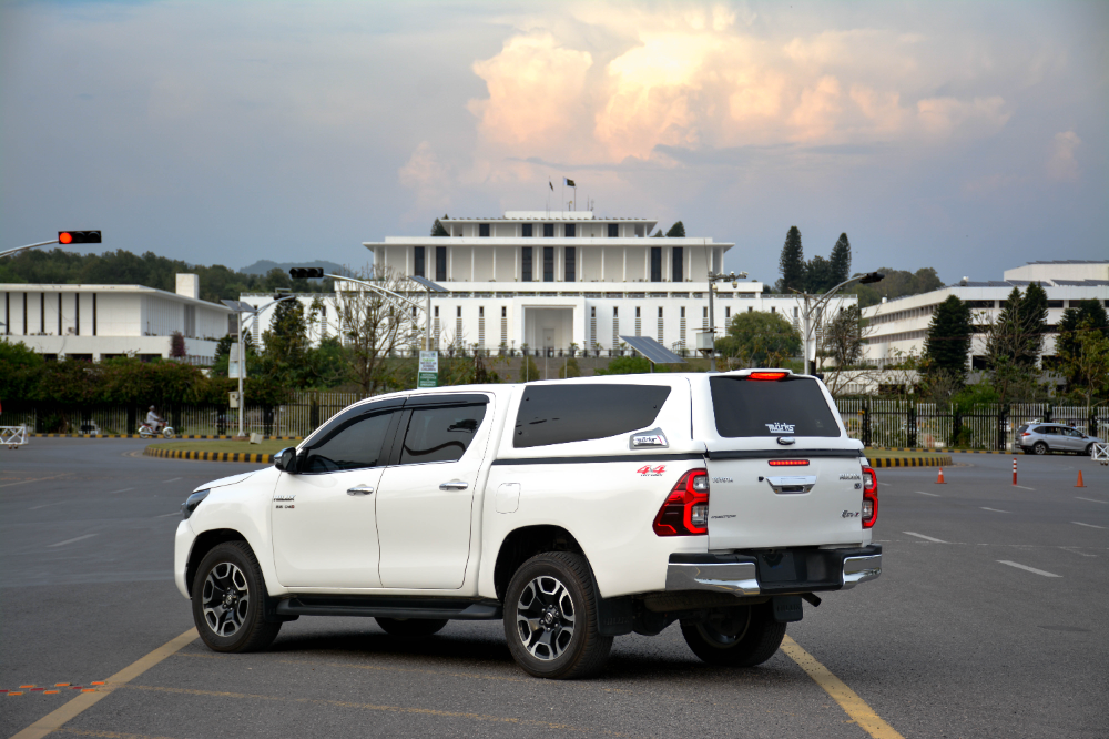 Toyota Hilux Revo with MARKS M7 Sports Canopy rear side view in Pakistan